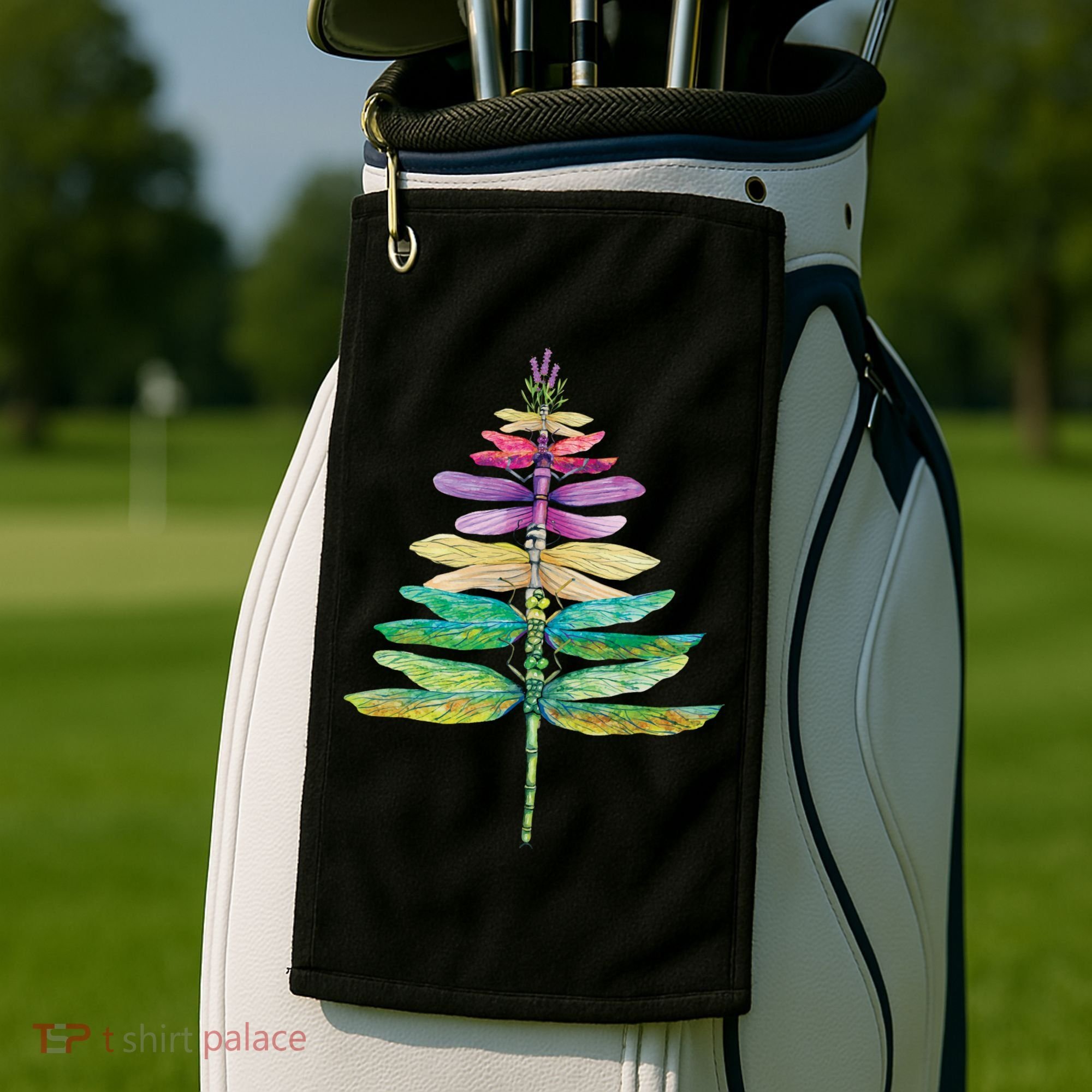 Merry Christmas Insect Lover Xmas Dragonfly Christmas Tree Long Sleeve Golf Towel
