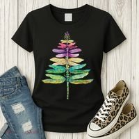 Merry Christmas Insect Lover Xmas Dragonfly Christmas Tree Long Sleeve Women's T-Shirt thumb 3