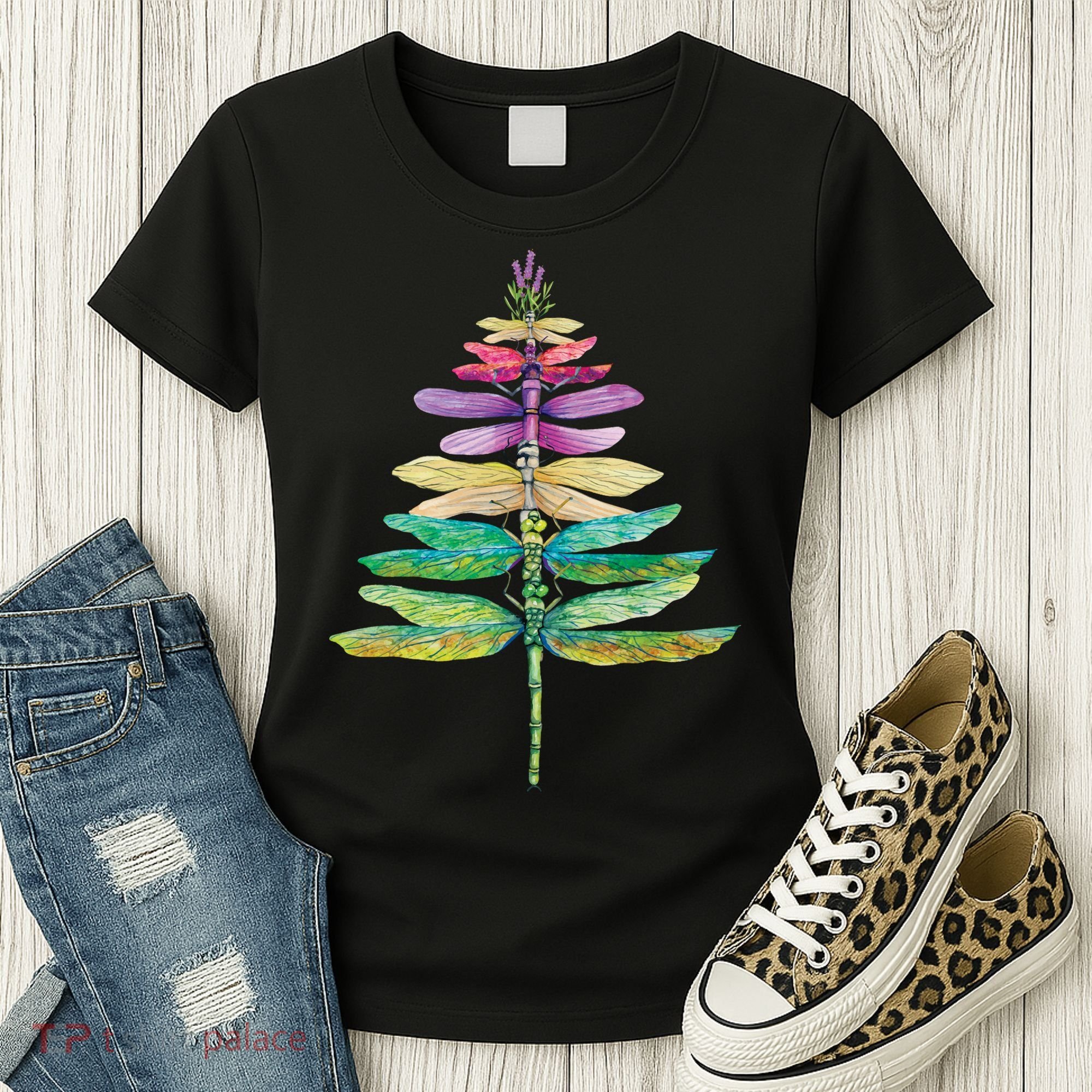 Merry Christmas Insect Lover Xmas Dragonfly Christmas Tree Long Sleeve Women's T-Shirt