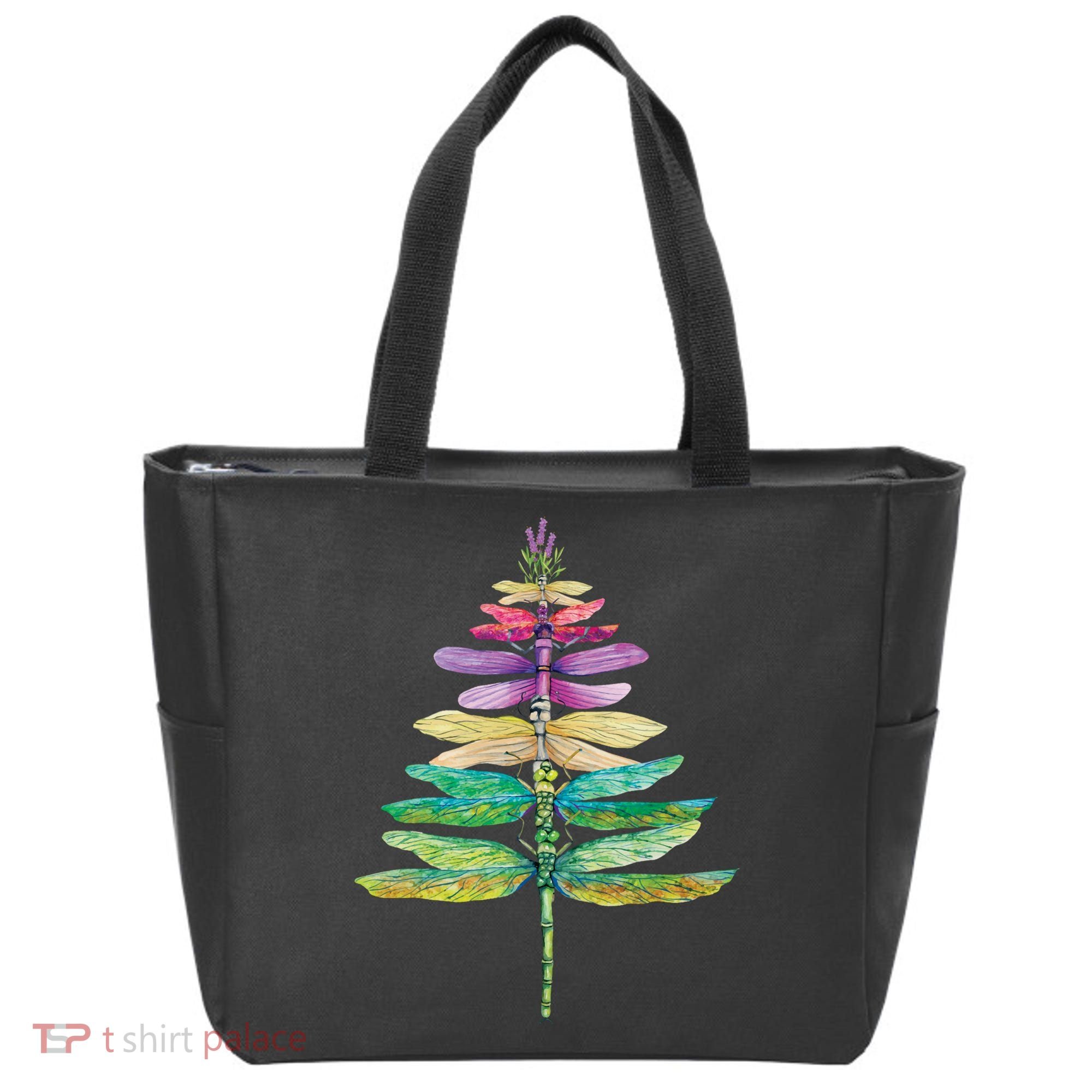 Merry Christmas Insect Lover Xmas Dragonfly Christmas Tree Long Sleeve Tote Bag