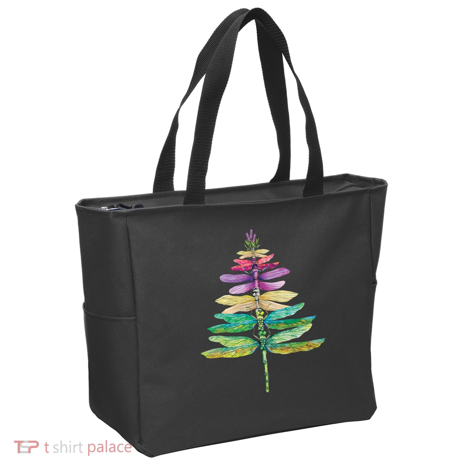 Merry Christmas Insect Lover Xmas Dragonfly Christmas Tree Long Sleeve Tote Bag