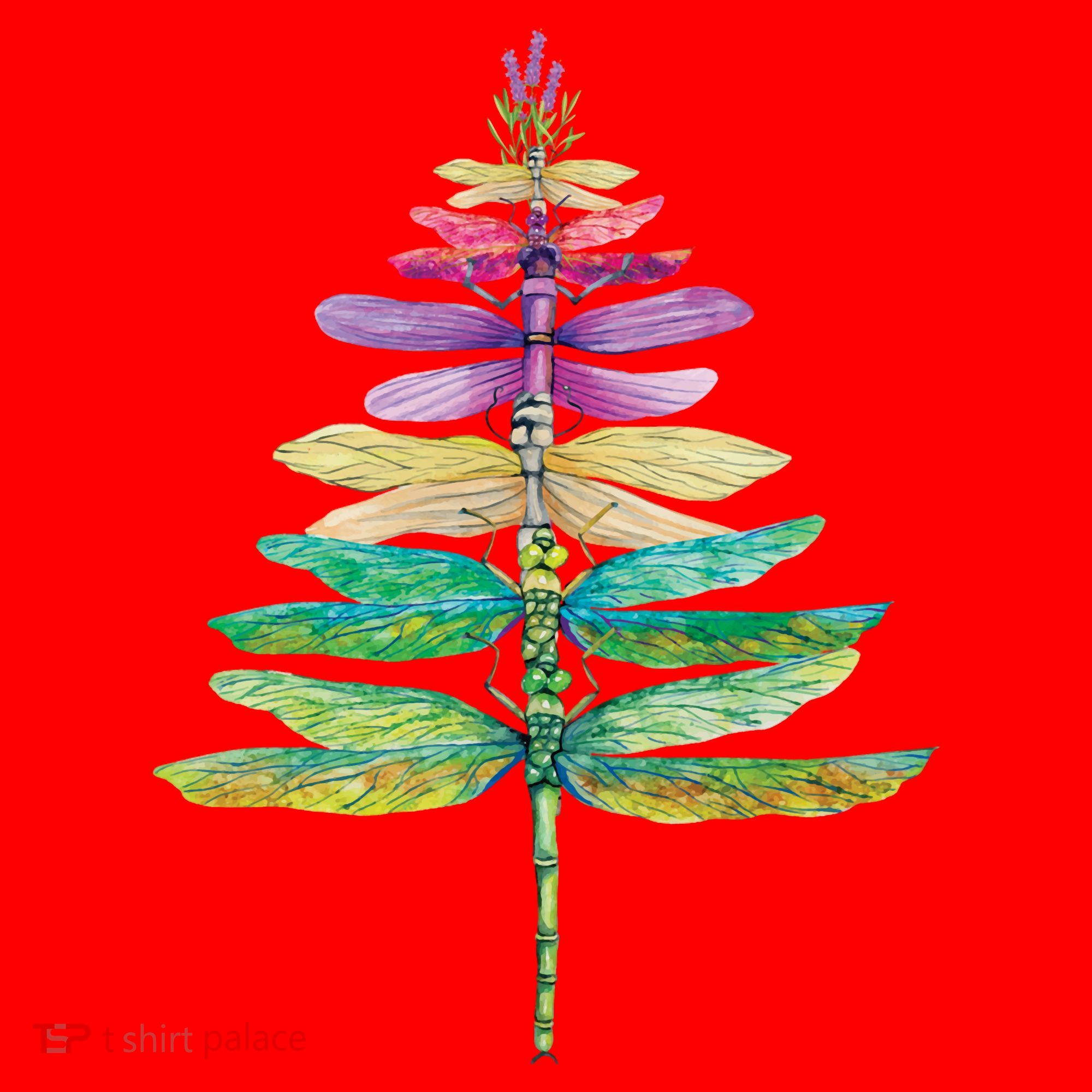 Merry Christmas Insect Lover Xmas Dragonfly Christmas Tree Long Sleeve Santa Hat