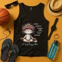 Meditating Cat Inner Peace Begins With Four Word Not My Fuck Tank Top thumb 4