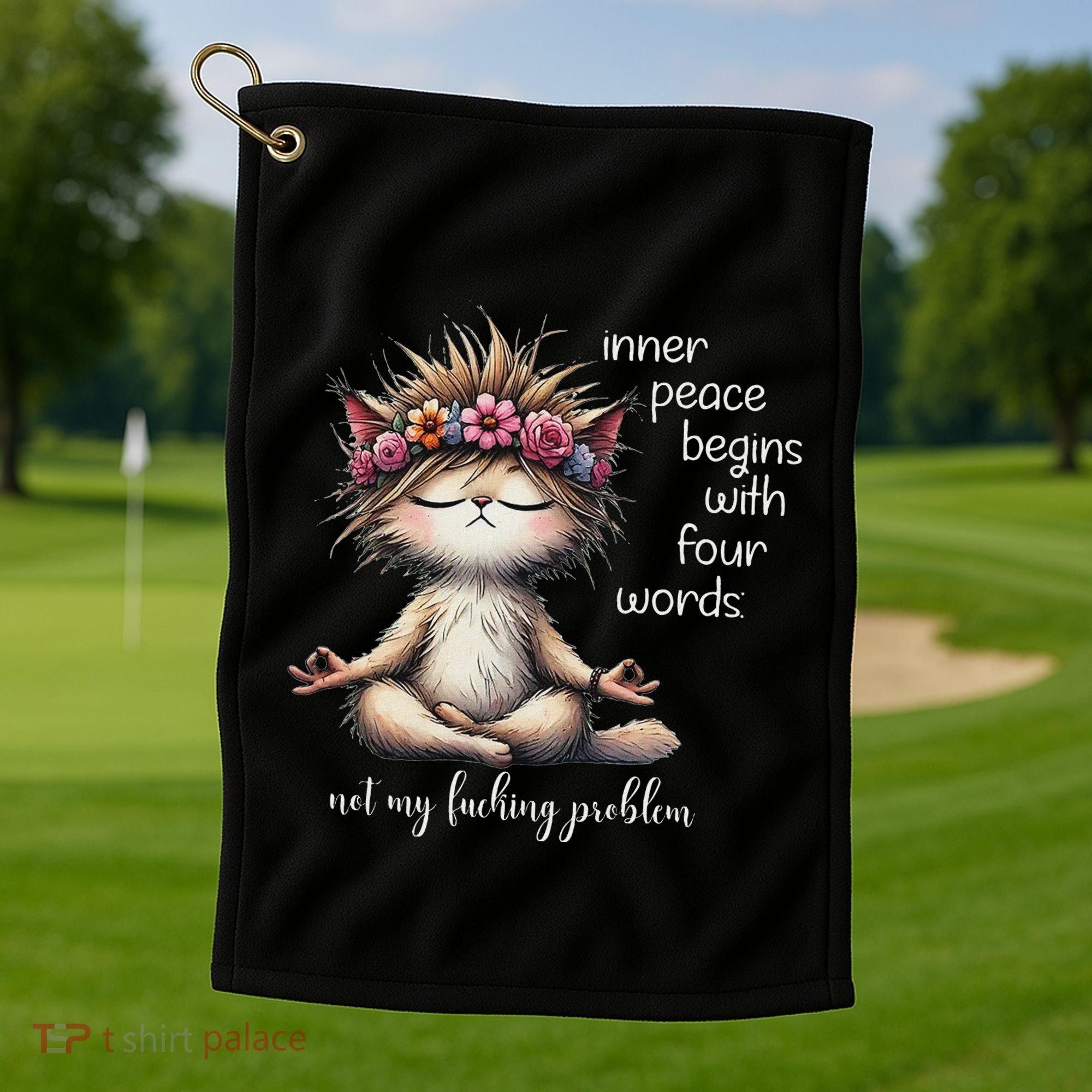 Meditating Cat Inner Peace Begins With Four Word Not My Fuck Golf Towel