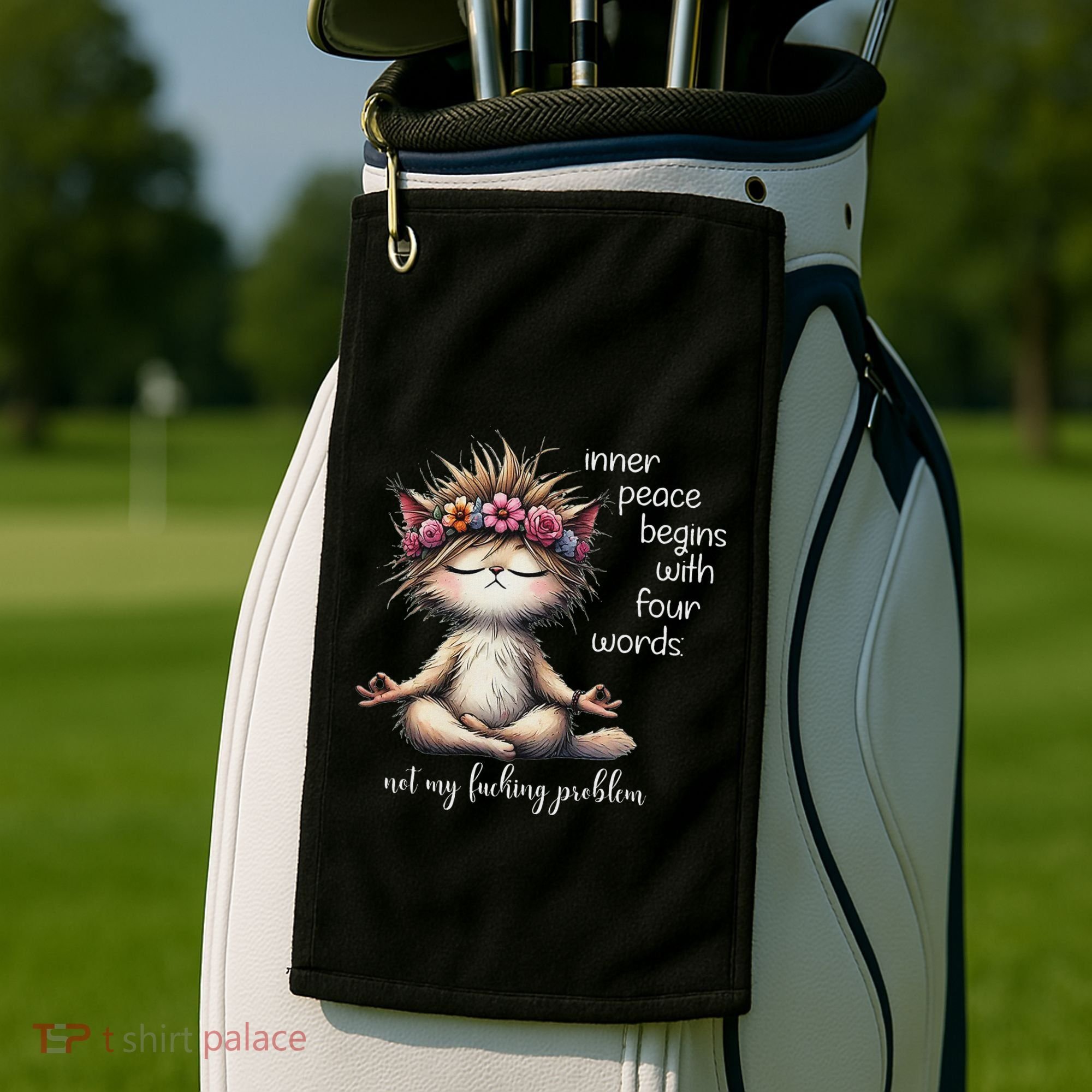 Meditating Cat Inner Peace Begins With Four Word Not My Fuck Golf Towel