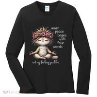 Meditating Cat Inner Peace Begins With Four Word Not My Fuck Women's Long Sleeve Shirt thumb 0