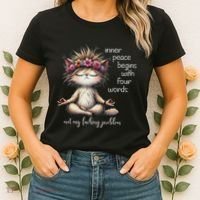 Meditating Cat Inner Peace Begins With Four Word Not My Fuck Women's T-Shirt thumb 2
