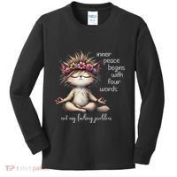 Meditating Cat Inner Peace Begins With Four Word Not My Fuck Kids Long Sleeve Shirt thumb 0