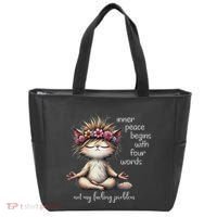 Meditating Cat Inner Peace Begins With Four Word Not My Fuck Tote Bag thumb 0