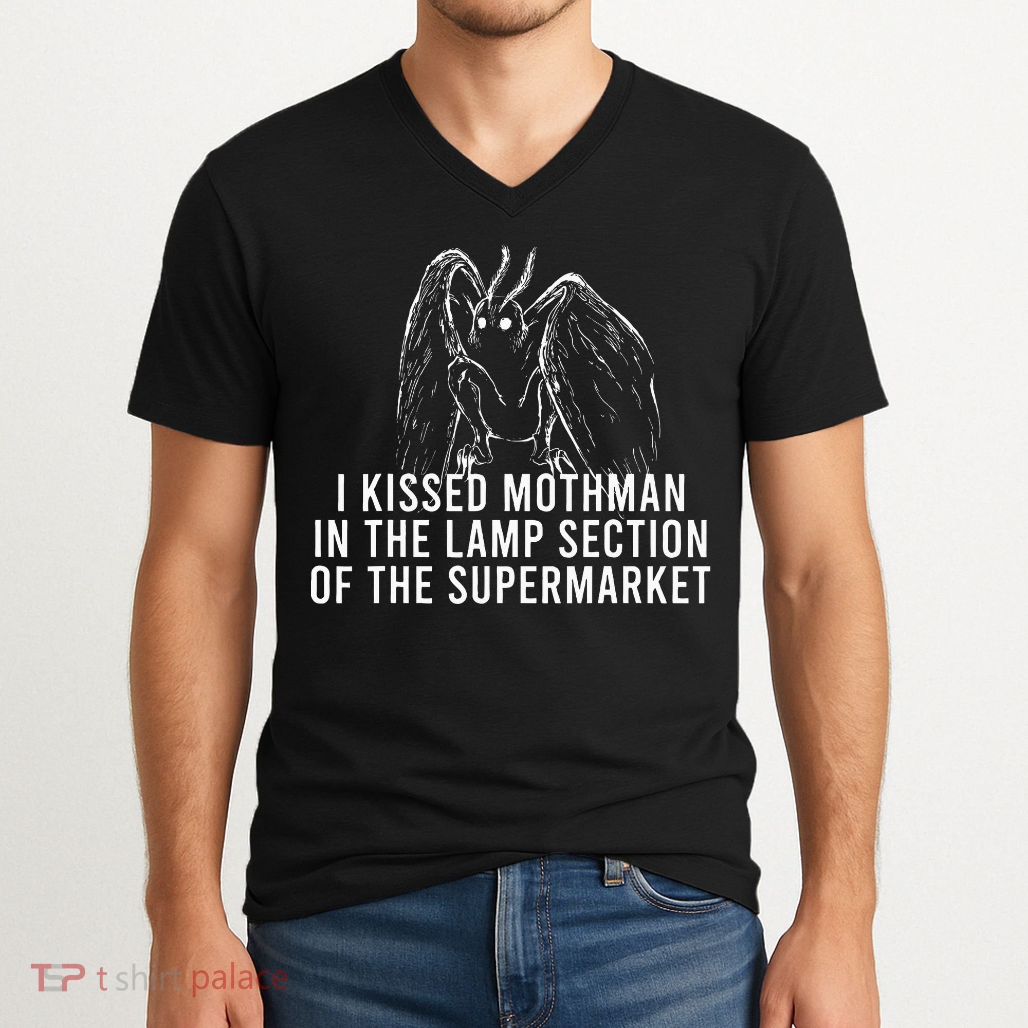 Mothman Cryptid I Kissed Mothman In The Lamp Section V-Neck T-Shirt