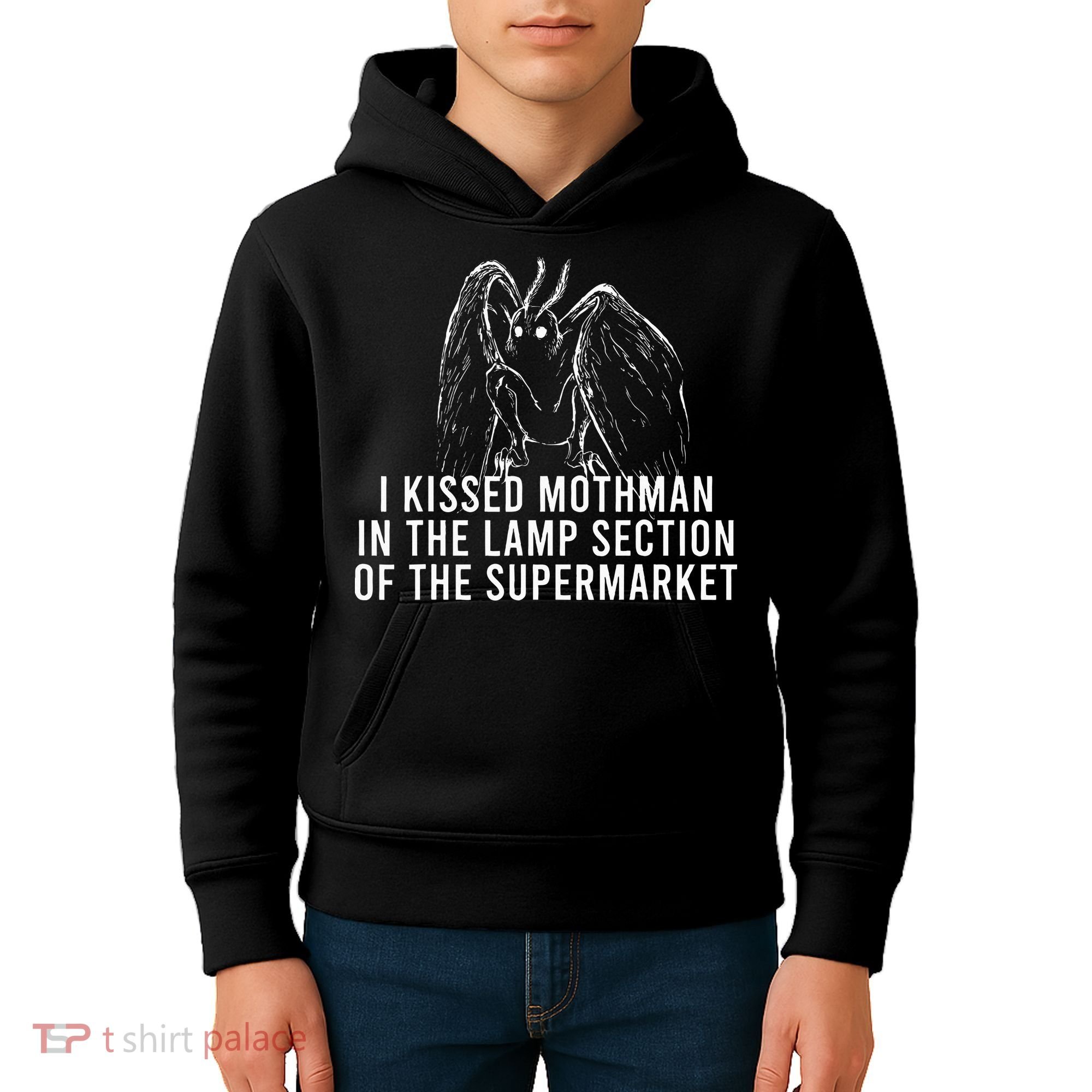 Mothman Cryptid I Kissed Mothman In The Lamp Section Kids Hoodie