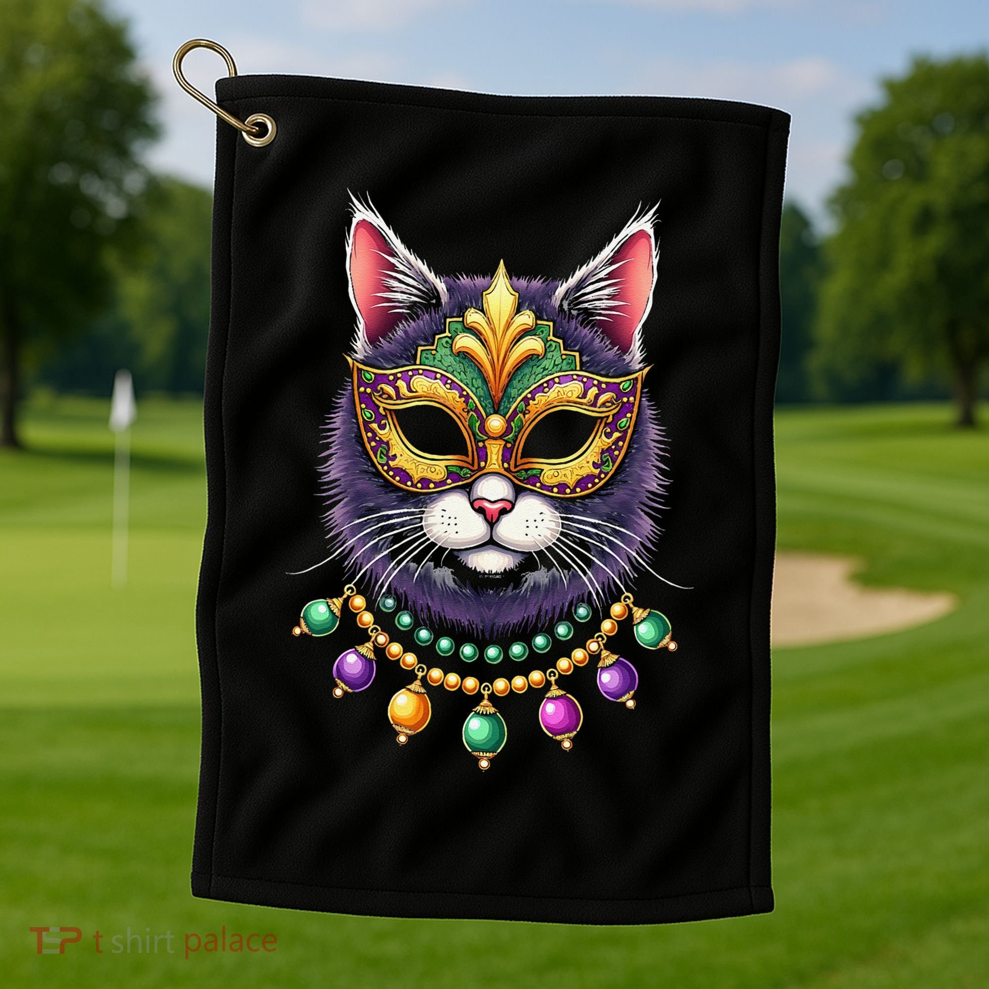 Mardi Cat Jewels Golf Towel