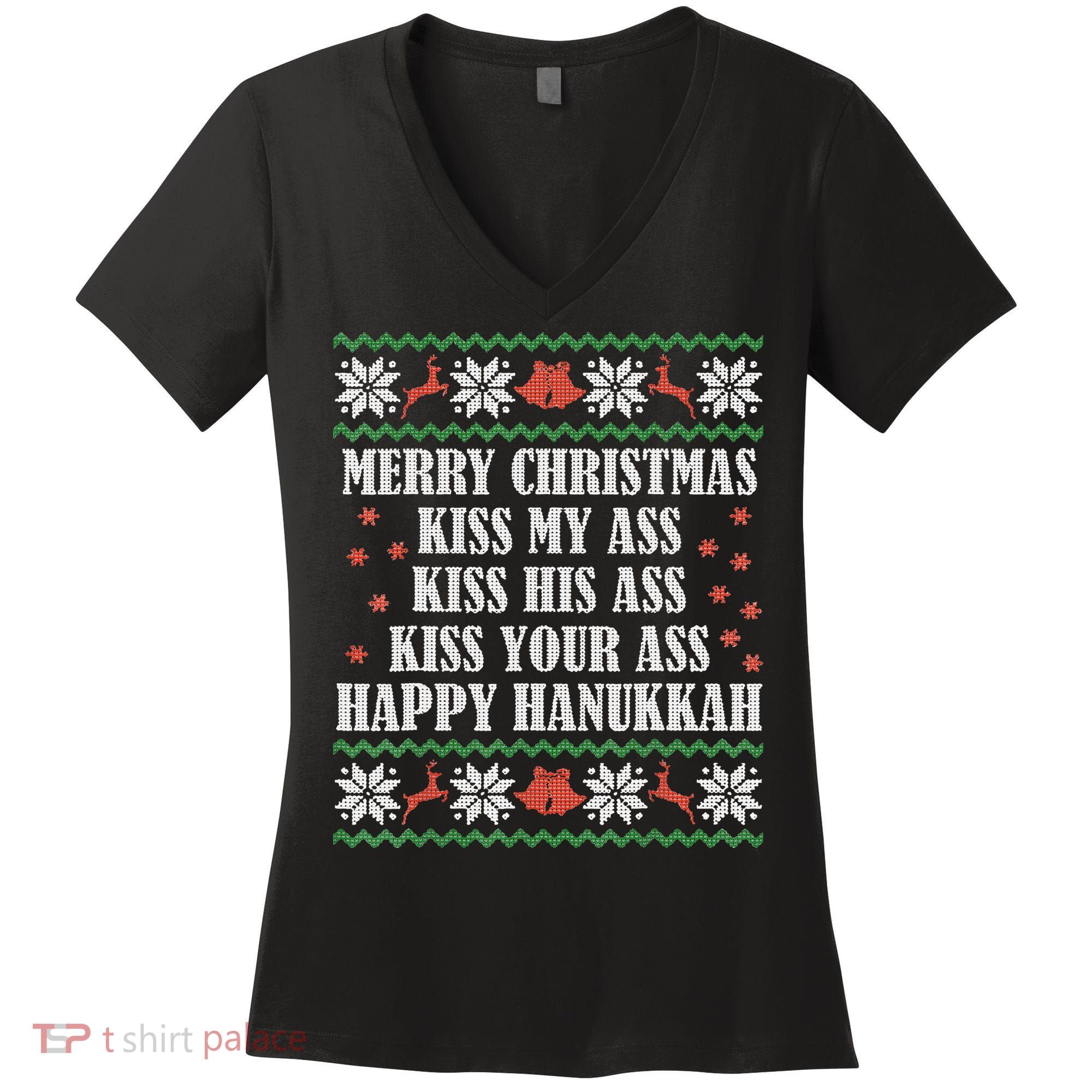 Merry Christmas K.iss My Ass His Ass Your Ass Women's V-Neck T-Shirt