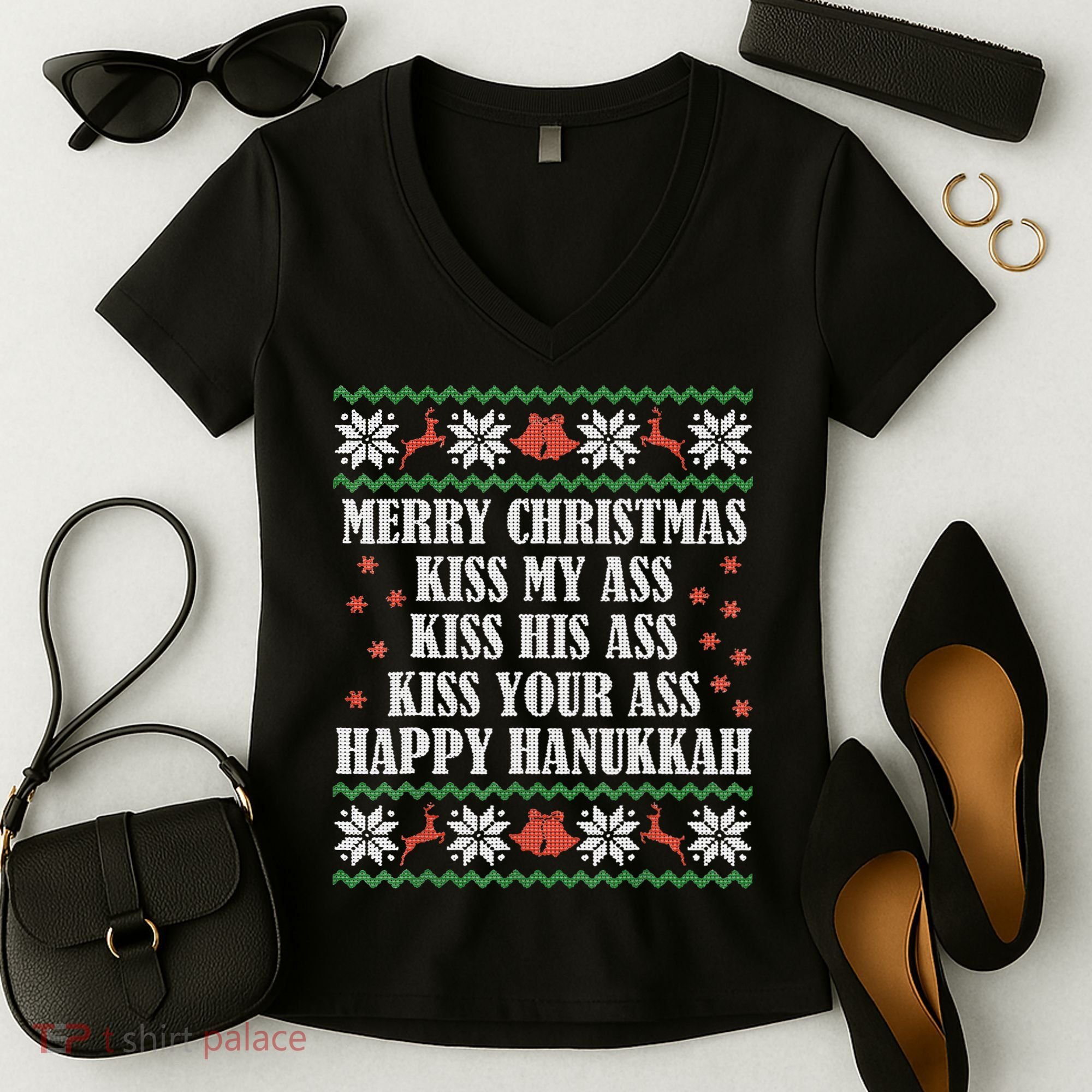 Merry Christmas K.iss My Ass His Ass Your Ass Women's V-Neck T-Shirt