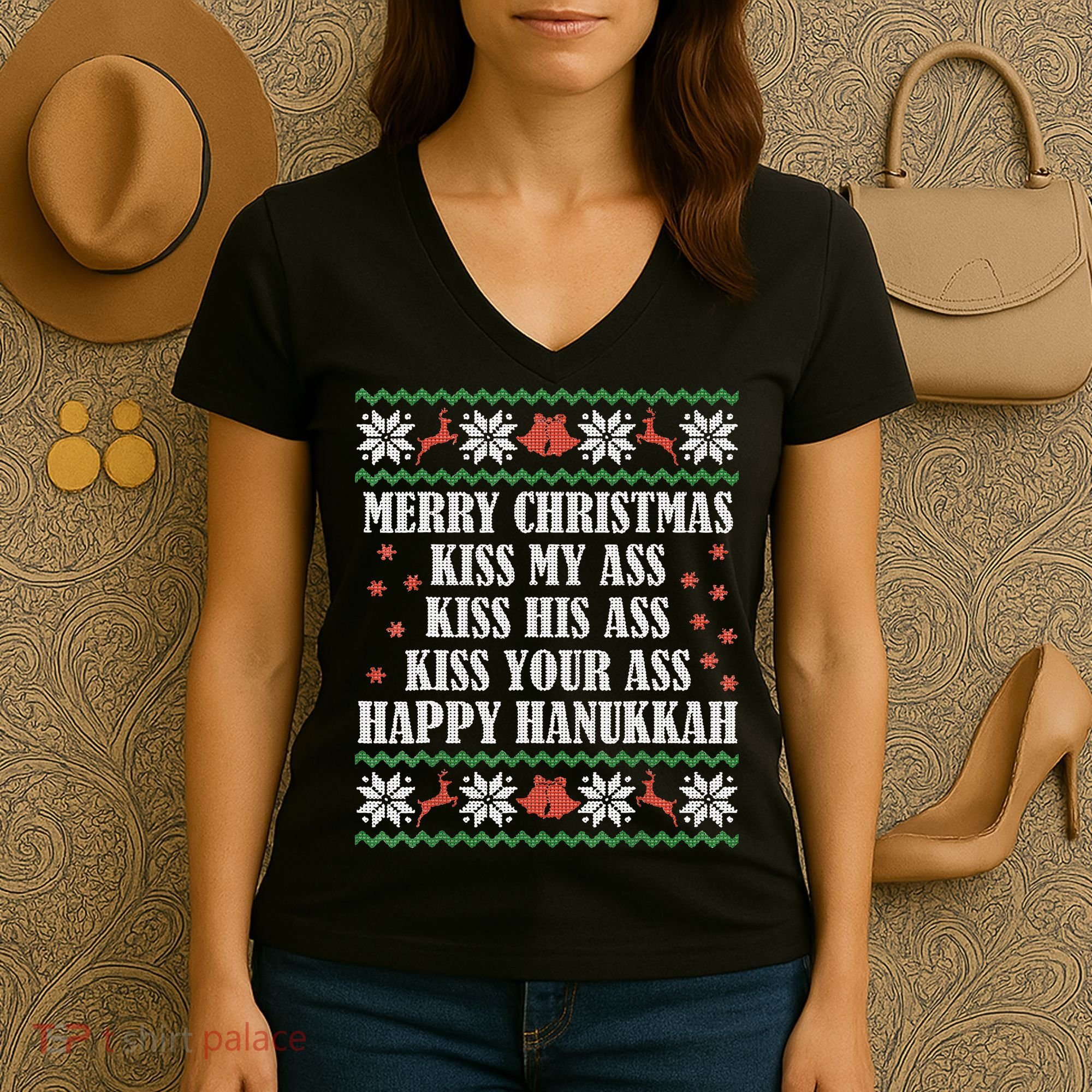Merry Christmas K.iss My Ass His Ass Your Ass Women's V-Neck T-Shirt