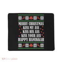 Merry Christmas kissing My Ass His Ass Your Ass Happy Hanukkah Mousepad thumb 0