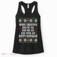 Merry Christmas kissing My Ass His Ass Your Ass Happy Hanukkah Women's Tank Top thumb 0