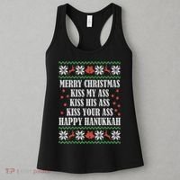 Merry Christmas kissing My Ass His Ass Your Ass Happy Hanukkah Women's Tank Top thumb 3