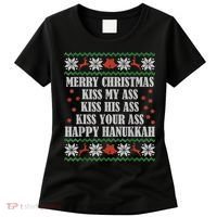 Merry Christmas Kiss My Ass His Ass Your Ass Happy Hanukkah Women's T-Shirt thumb 0
