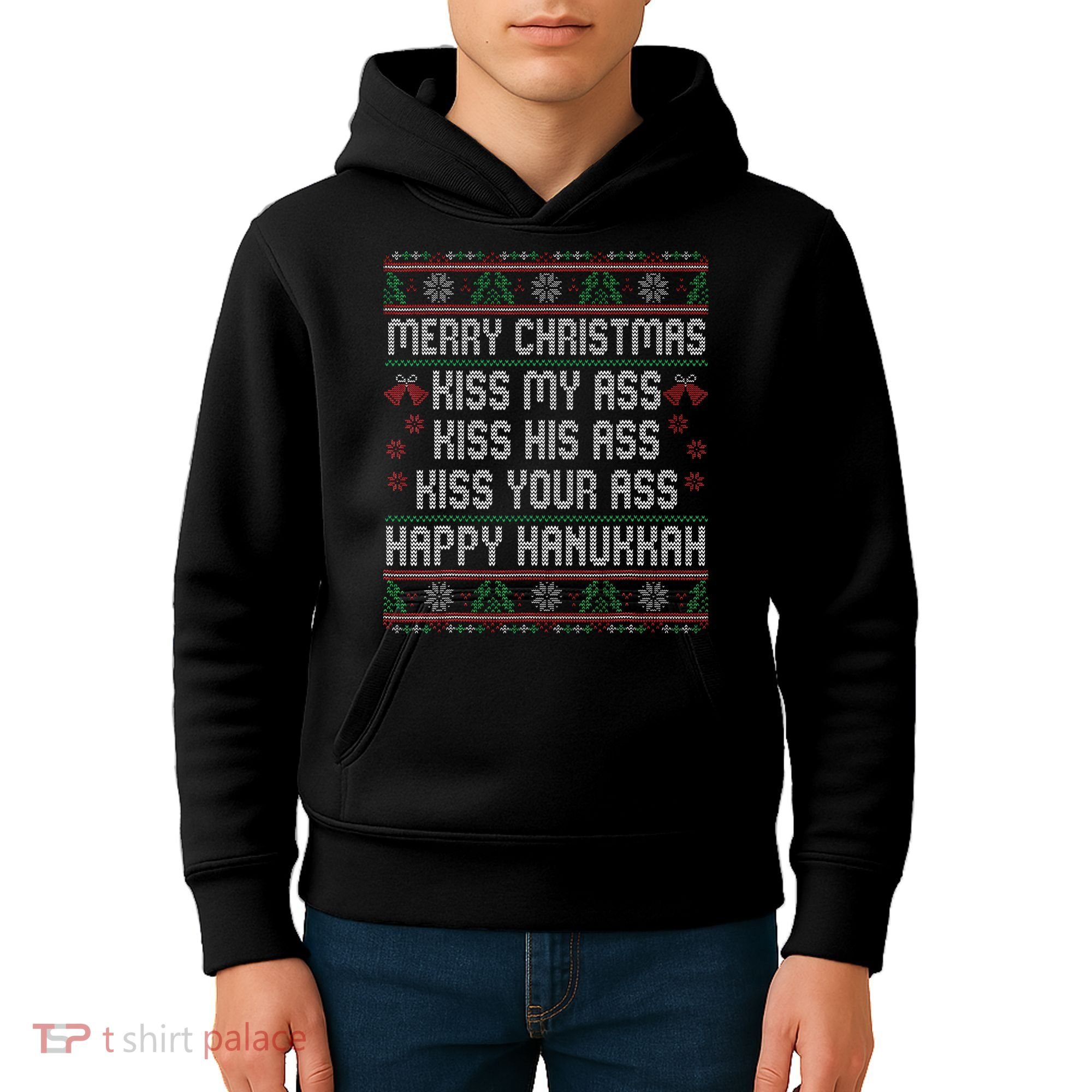 Merry Christmas Kis.s My Ass His Ass Your Ass  Kids Hoodie