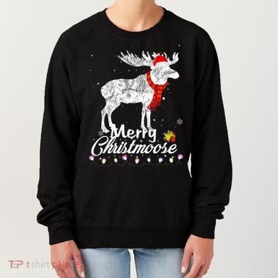 Merry Christmoose Lights Santa Hat Funny Christmas Moose  Women's Sweatshirt