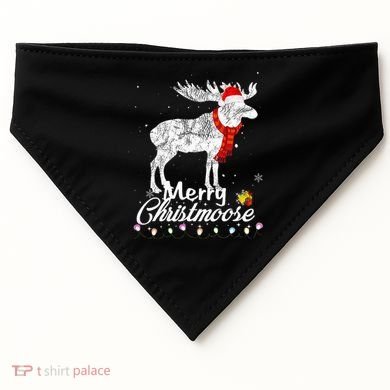 Merry Christmoose Lights Santa Hat Funny Christmas Moose  USA-Made Doggie Bandana