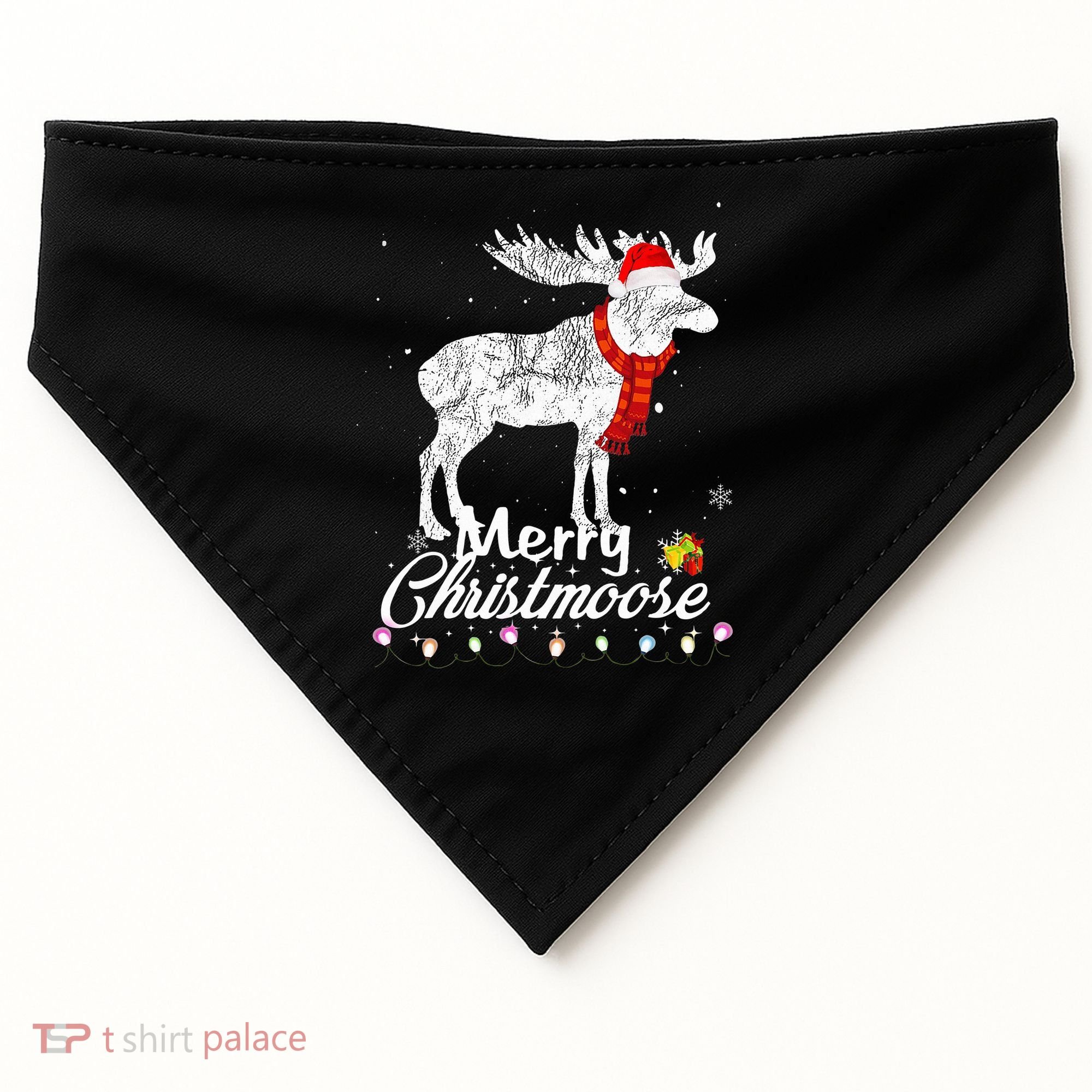 Merry Christmoose Lights Santa Hat Funny Christmas Moose  USA-Made Doggie Bandana