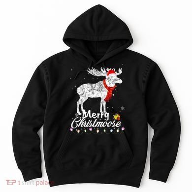 Merry Christmoose Lights Santa Hat Funny Christmas Moose  Hoodie
