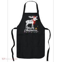 Merry Christmoose Lights Santa Hat Funny Christmas Moose  Apron thumb 0