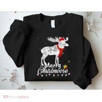 Merry Christmoose Lights Santa Hat Funny Christmas Moose  Sweatshirt thumb 2