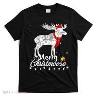 Merry Christmoose Lights Santa Hat Funny Christmas Moose  T-Shirt thumb 0