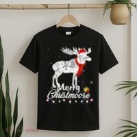 Merry Christmoose Lights Santa Hat Funny Christmas Moose  T-Shirt thumb 2
