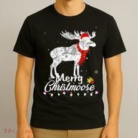 Merry Christmoose Lights Santa Hat Funny Christmas Moose  T-Shirt thumb 3