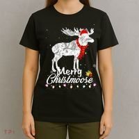 Merry Christmoose Lights Santa Hat Funny Christmas Moose  T-Shirt thumb 4
