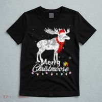 Merry Christmoose Lights Santa Hat Funny Christmas Moose  T-Shirt thumb 5