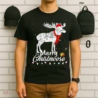 Merry Christmoose Lights Santa Hat Funny Christmas Moose  T-Shirt thumb 6