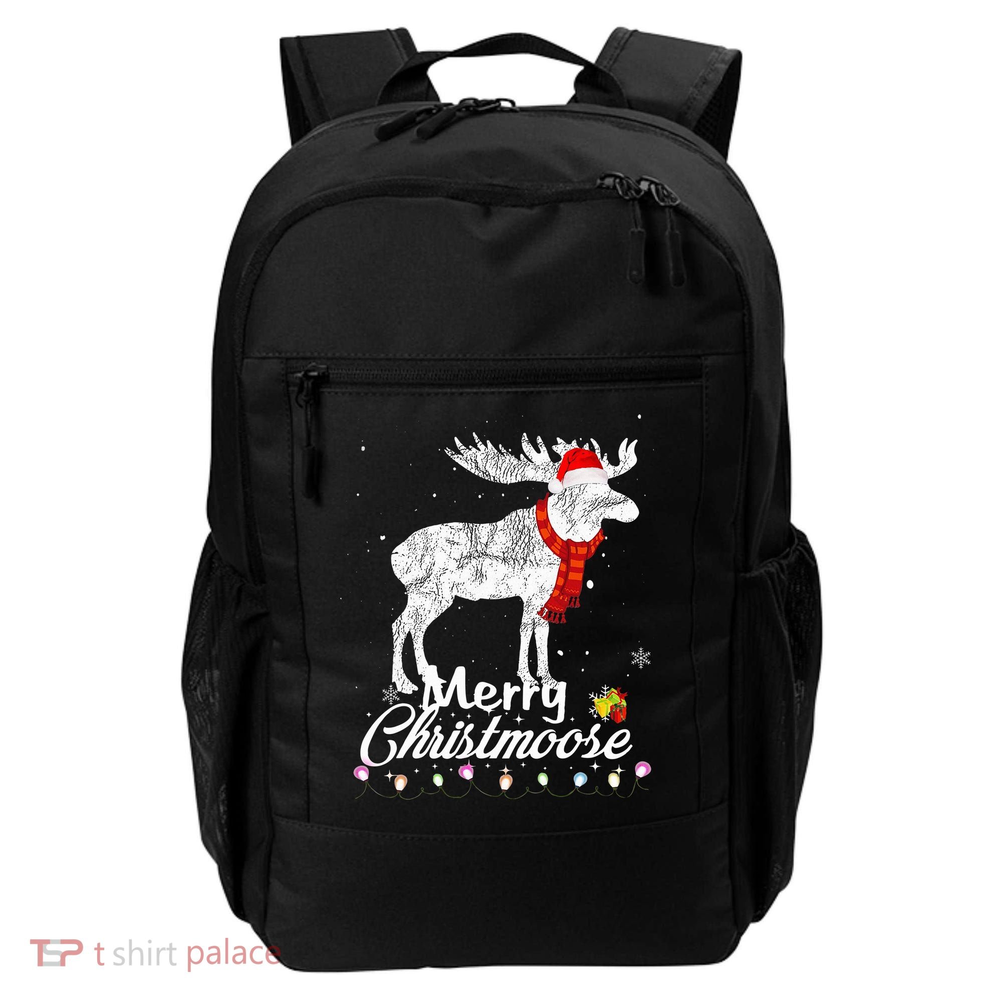 Merry Christmoose Lights Santa Hat Funny Christmas Moose  Backpack