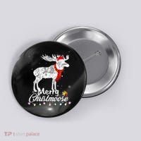 Merry Christmoose Lights Santa Hat Funny Christmas Moose  Button thumb 0