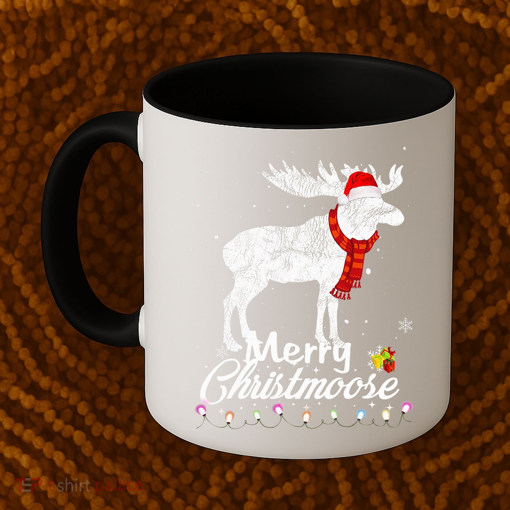 Merry Christmoose Lights Santa Hat Funny Christmas Moose  Coffee Mug