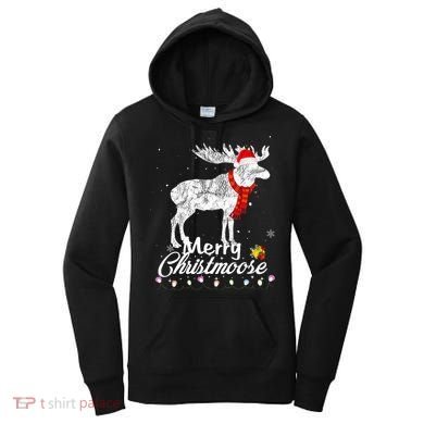 Merry Christmoose Lights Santa Hat Funny Christmas Moose  Women's Hoodie