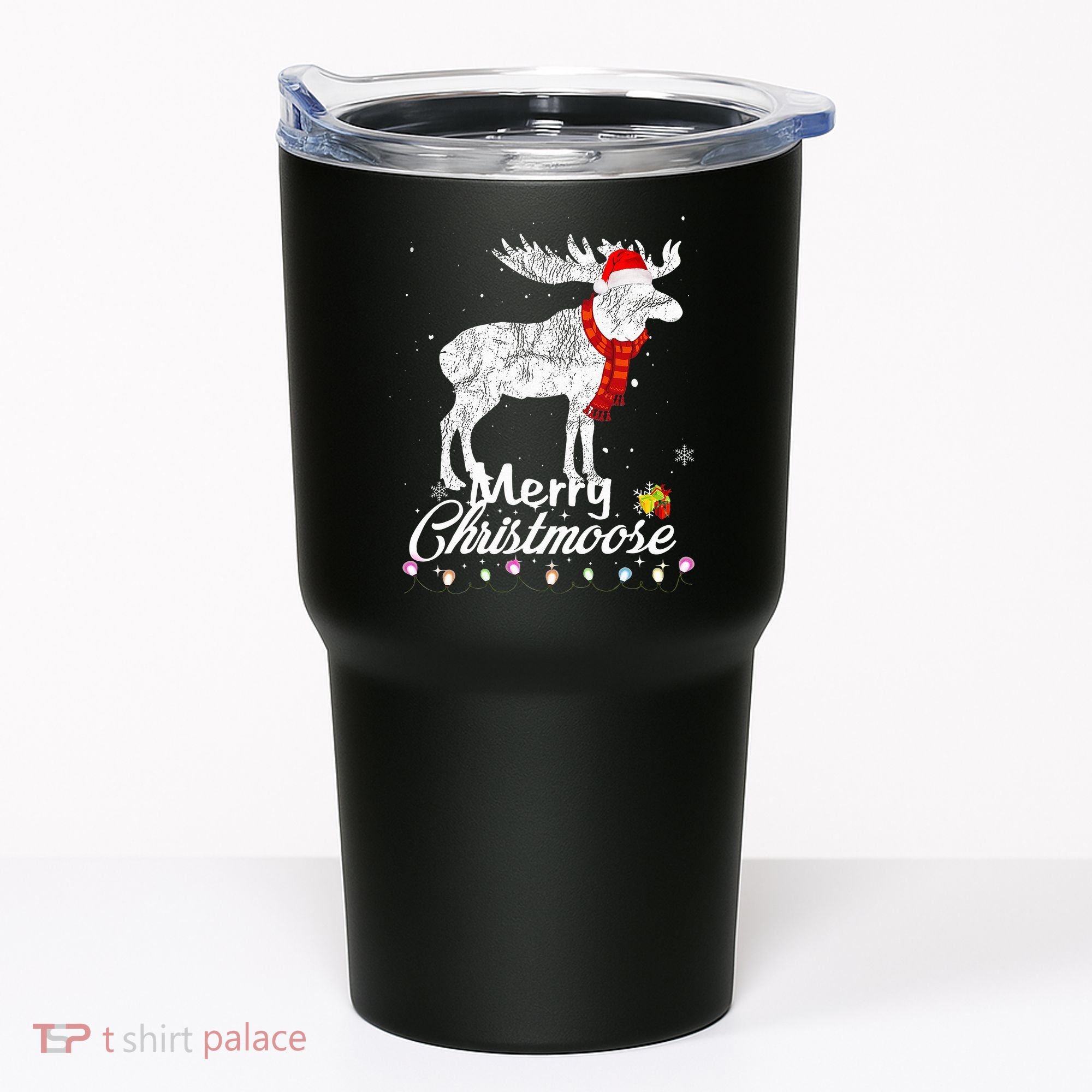 Merry Christmoose Lights Santa Hat Funny Christmas Moose  Tumbler