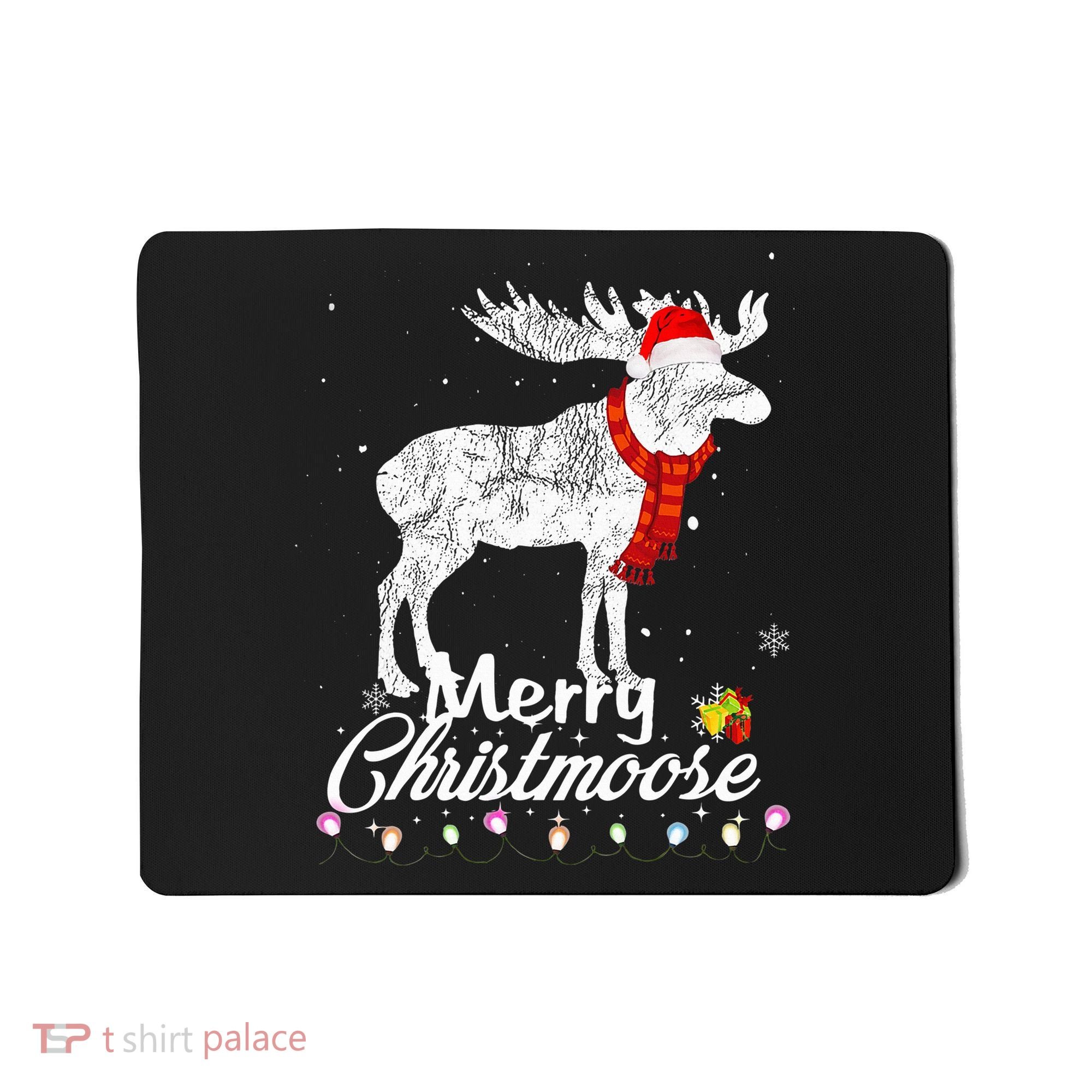 Merry Christmoose Lights Santa Hat Funny Christmas Moose  Mousepad
