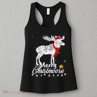 Merry Christmoose Lights Santa Hat Funny Christmas Moose  Women's Tank Top thumb 3