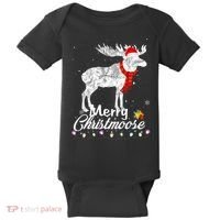 Merry Christmoose Lights Santa Hat Funny Christmas Moose  Baby Bodysuit thumb 0
