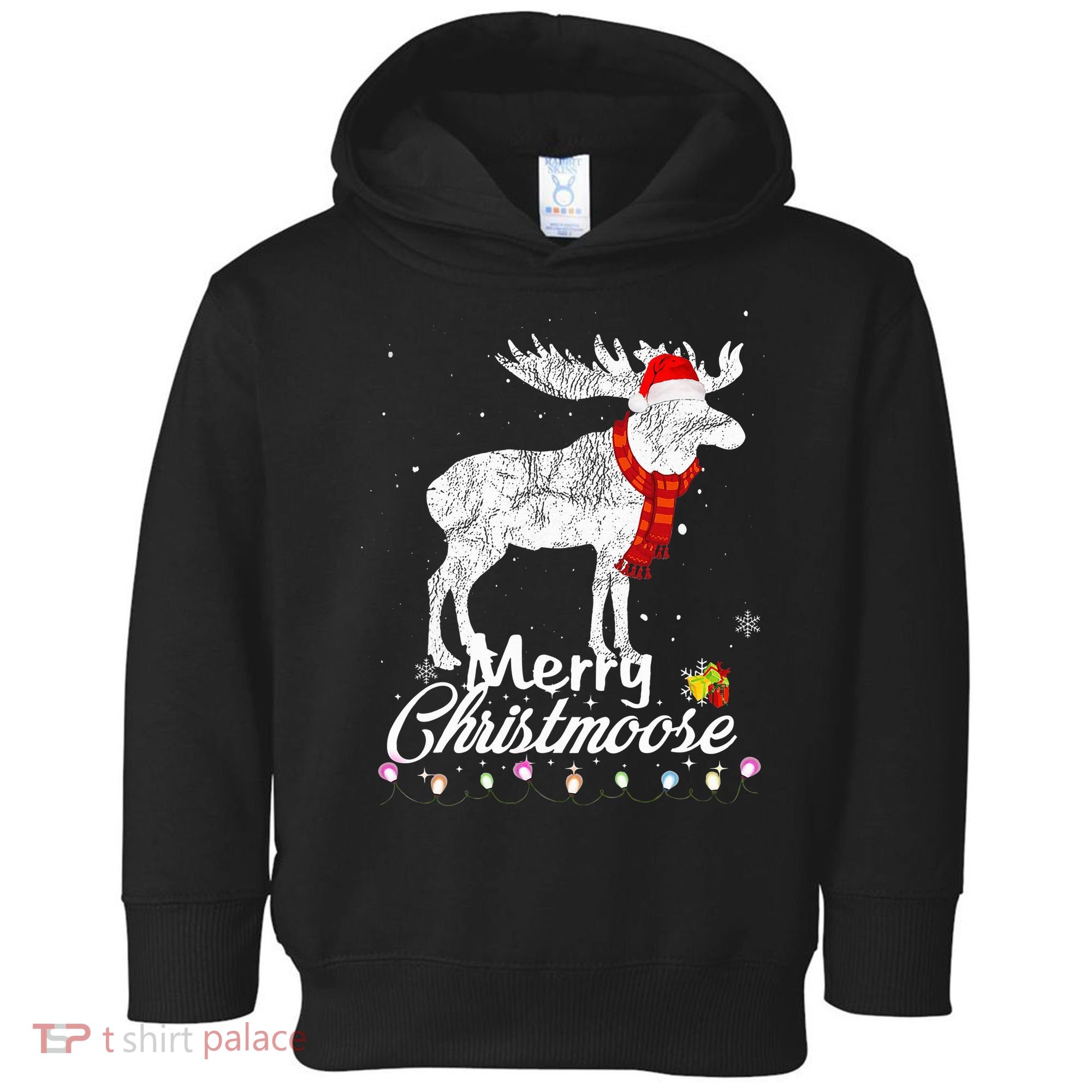 Merry Christmoose Lights Santa Hat Funny Christmas Moose  Toddler Hoodie