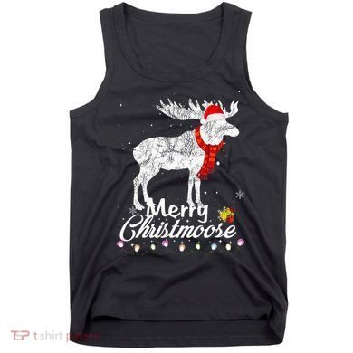 Merry Christmoose Lights Santa Hat Funny Christmas Moose  Tank Top
