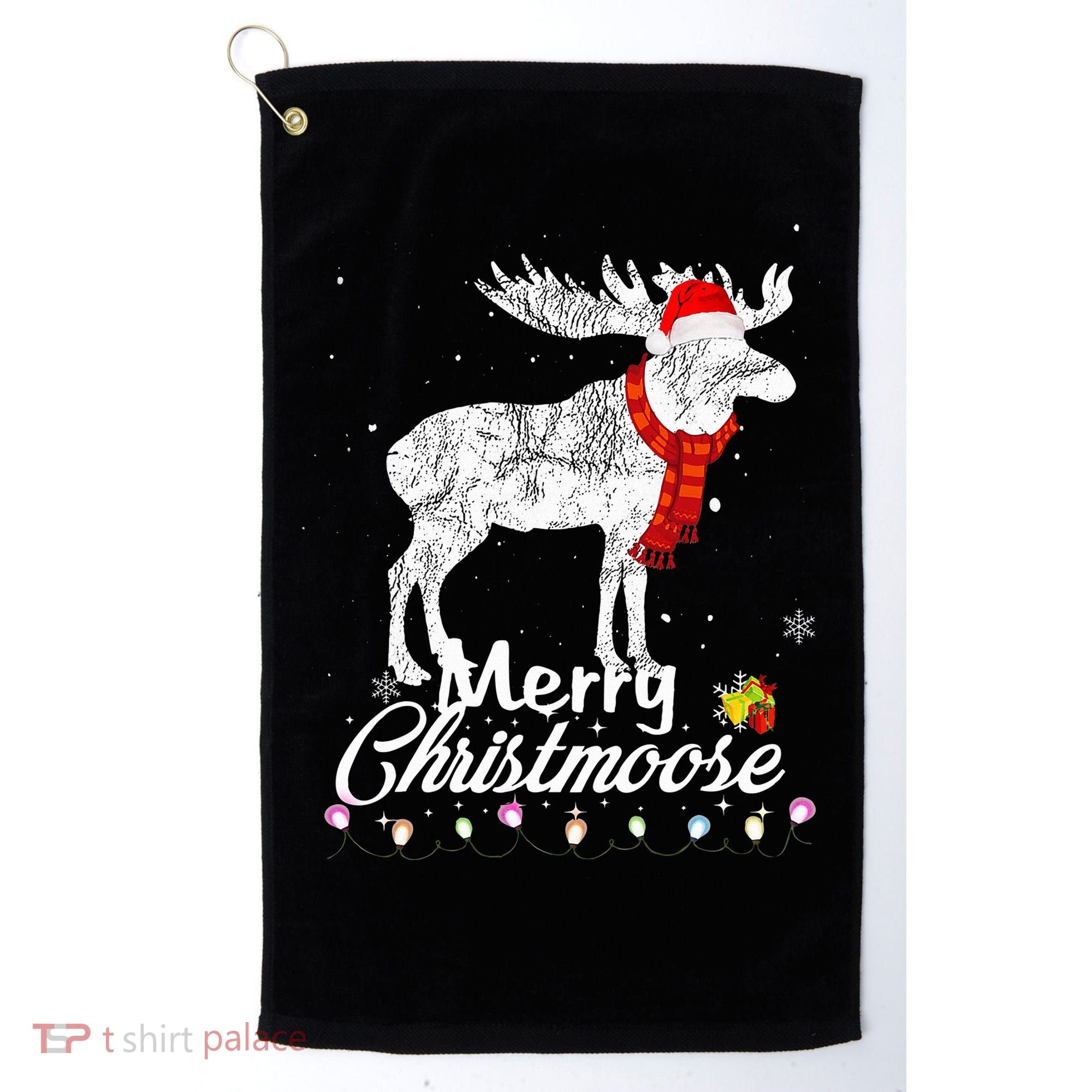 Merry Christmoose Lights Santa Hat Funny Christmas Moose  Golf Towel