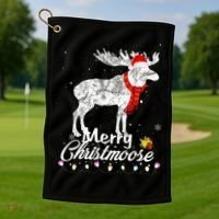 Merry Christmoose Lights Santa Hat Funny Christmas Moose  Golf Towel thumb 1