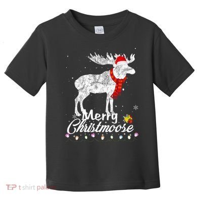 Merry Christmoose Lights Santa Hat Funny Christmas Moose  Toddler T-Shirt