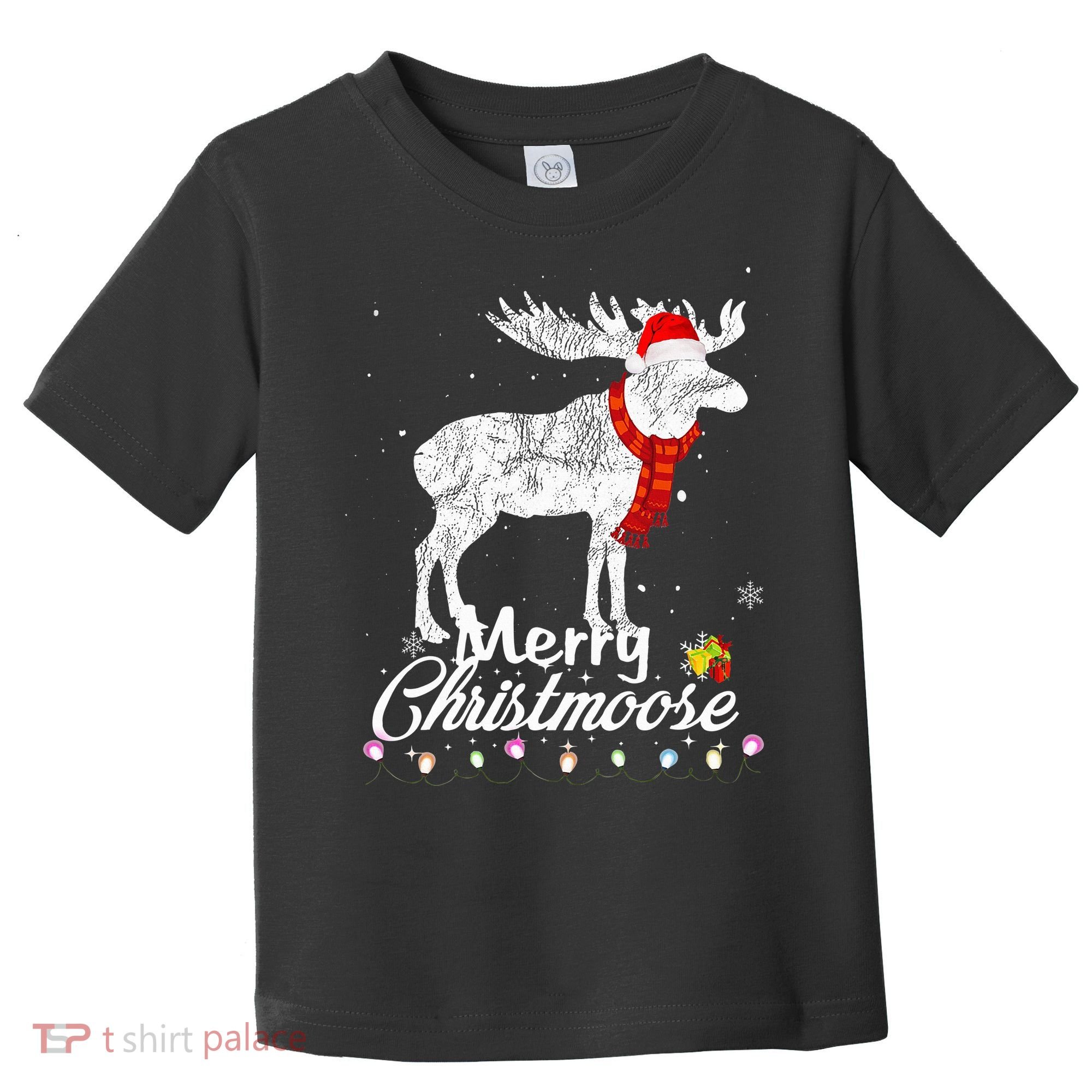 Merry Christmoose Lights Santa Hat Funny Christmas Moose  Toddler T-Shirt